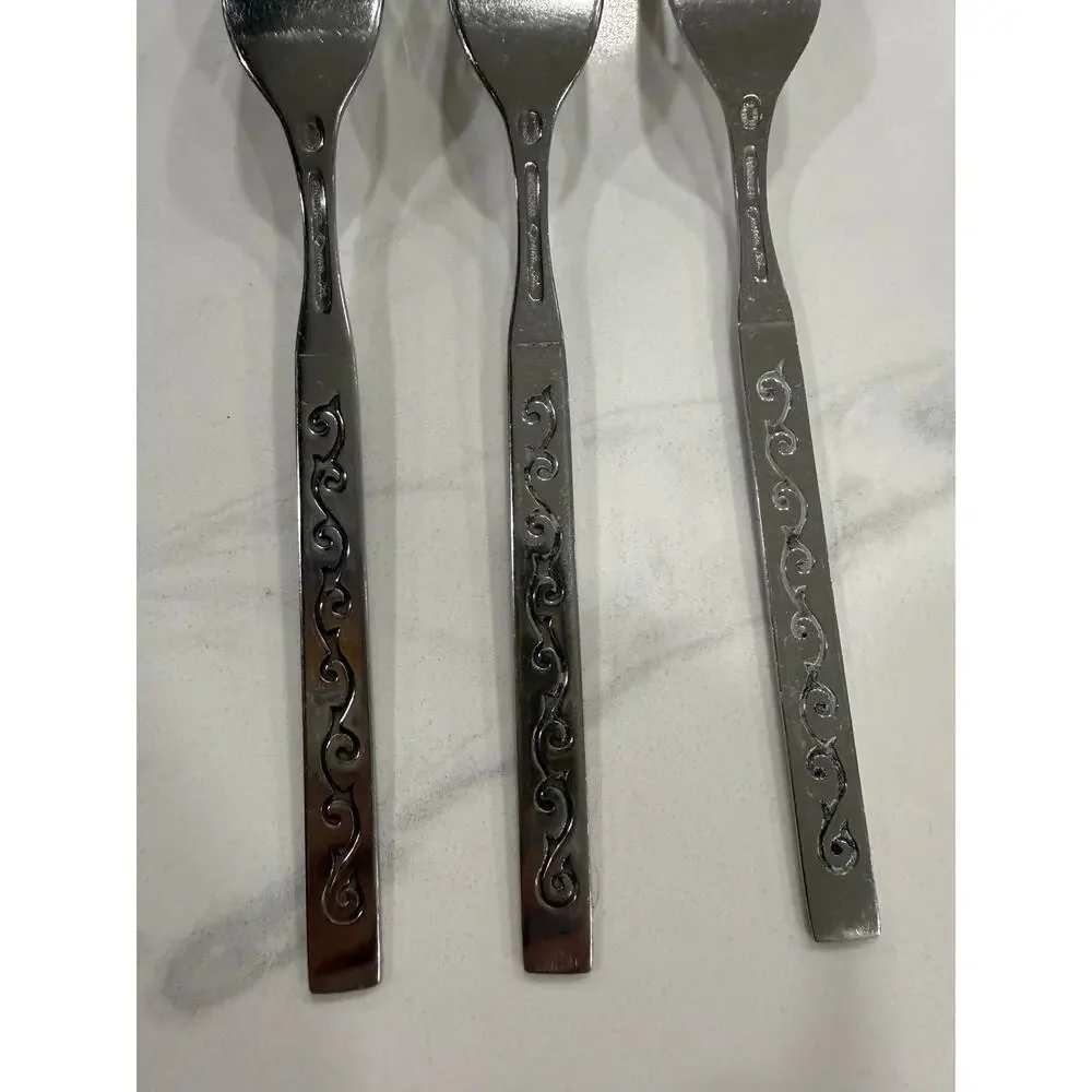 VINTAGE Oneida Spanish Court Salad Forks Set of 6 Stainless Black Scroll MCM